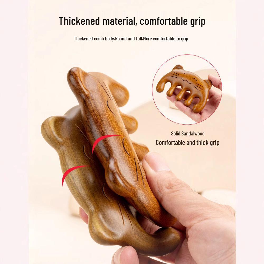 Green Sandalwood Cat Head Meridian Massage Comb - Five-Finger Round Design