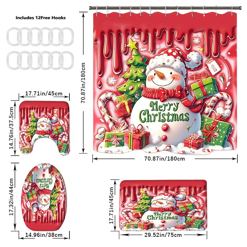 4 buc Seturi Perdea de Duș Cu Perdea de Duș și Covoare Covor Capac Toaletă Covoraș în Formă de U și Covoraș de Baie Set Baie Cu 12 Cârlige