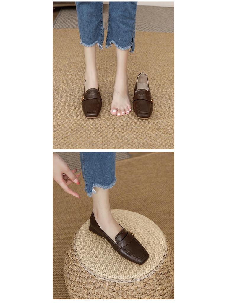 2024 Retro Chunky Heel Loafers: Versatile Square Toe, Medium Heel, Slip-on Leather Shoes for All Seasons