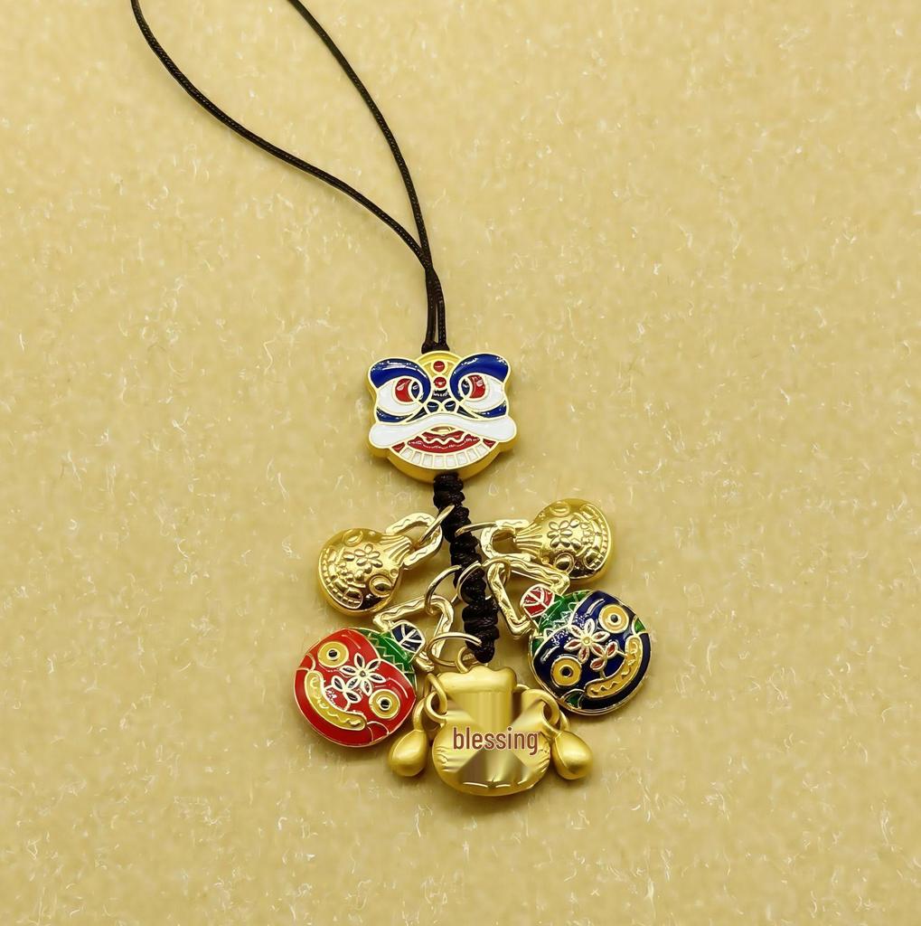 Mobile Phone Strap Pendant: Lion Dance, God of Wealth, Family Trio Gold-Swallowing Beast Alloy Keychain