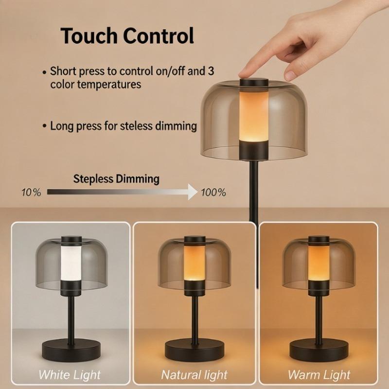 Cordless Retro Table Lamp Dimmable Touch Sensor LED Reading Lamp Wireless Lighting USB Rechargeable Metal Night Light