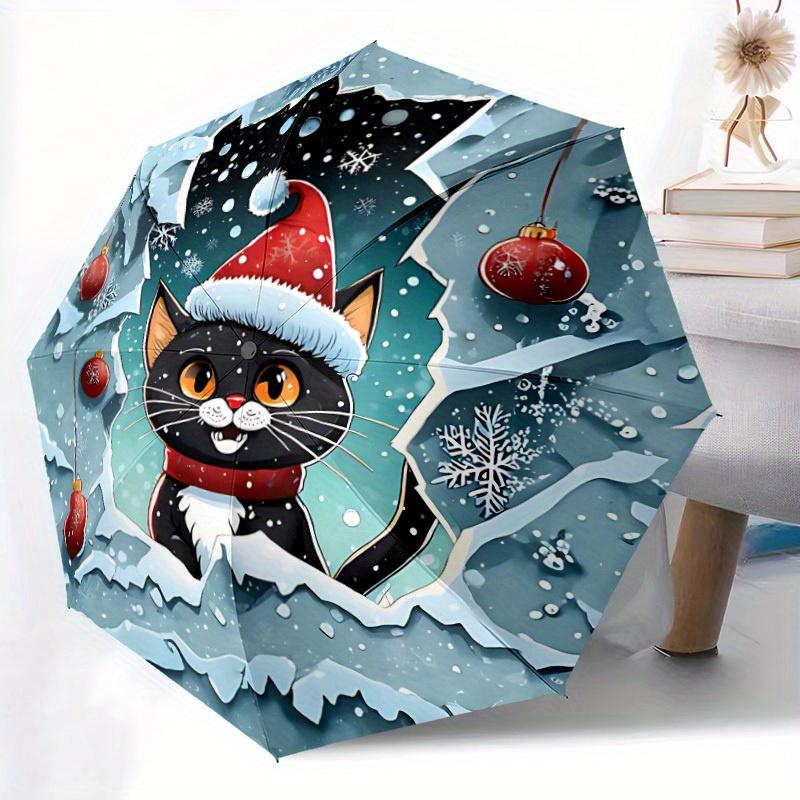1pc Christmas Cat Automatic Open/Close Umbrella, Portable Folding umbrella for Everyday Use yy250826040