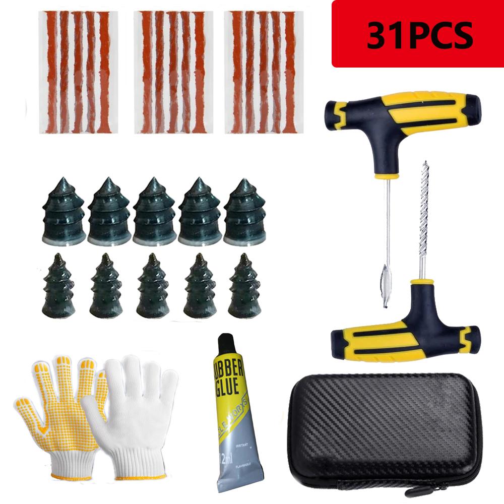 26/31/33pcs Tire Repair Tool Kit Puncture Emergency for Universal Tire Strips Stiring Glue Repair Tool Kit For Cars Motorcycle