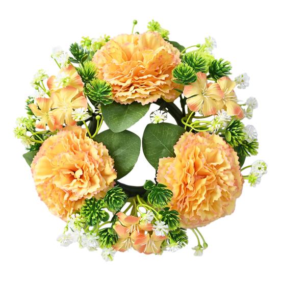 Artificial Flower Candle Holder Wreath Faux Chrysanthemum Ball Candle Ring Simulation Floral Tea Light Holder for Home Wedding Table Centerpiece