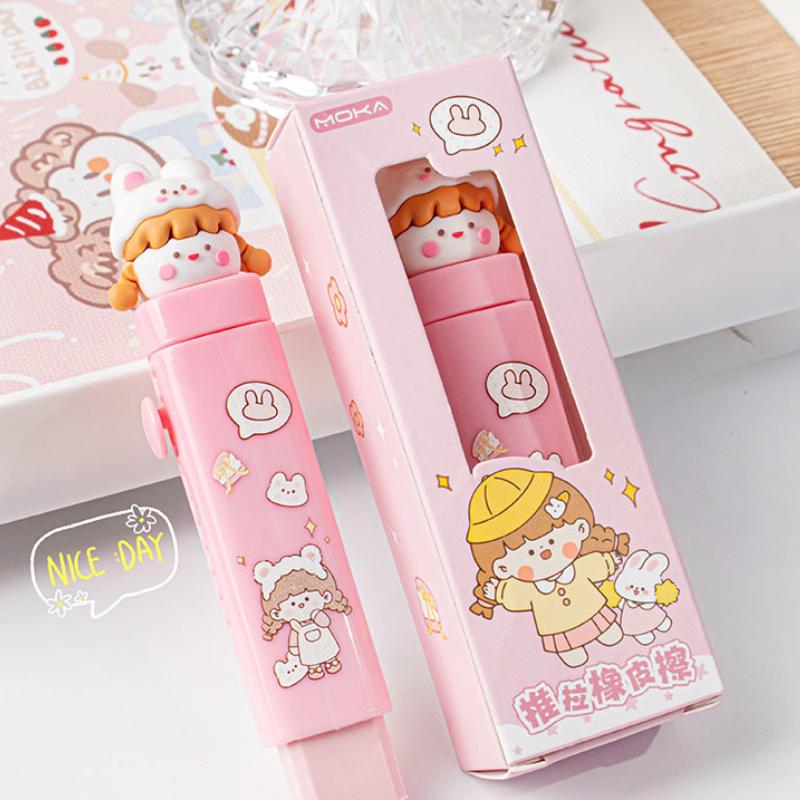 Creative Design Pull-out Pencil Eraser for Kids Boy Girl Cute Cartoon Stationery Eraser Large Capacity Back To School Eraser