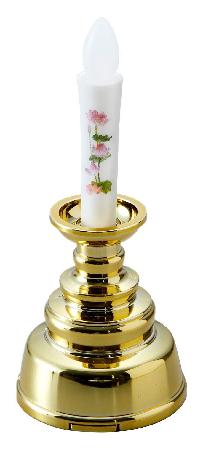 

Asahi Denki Kasei Buddhist Altar Candle, Gold, 4.3cm Diameter x 10cm Height, Reliable Illustrated Candle, Mini (Made in Japan) ARO-5210 GD