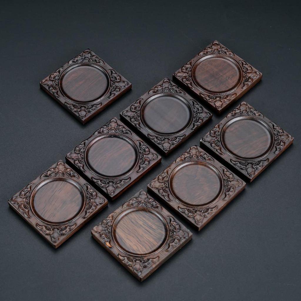 Ebony Wood Carved Non-Slip Tea Coaster Set - Retro Anti-Scald Pad for Tea Ceremony