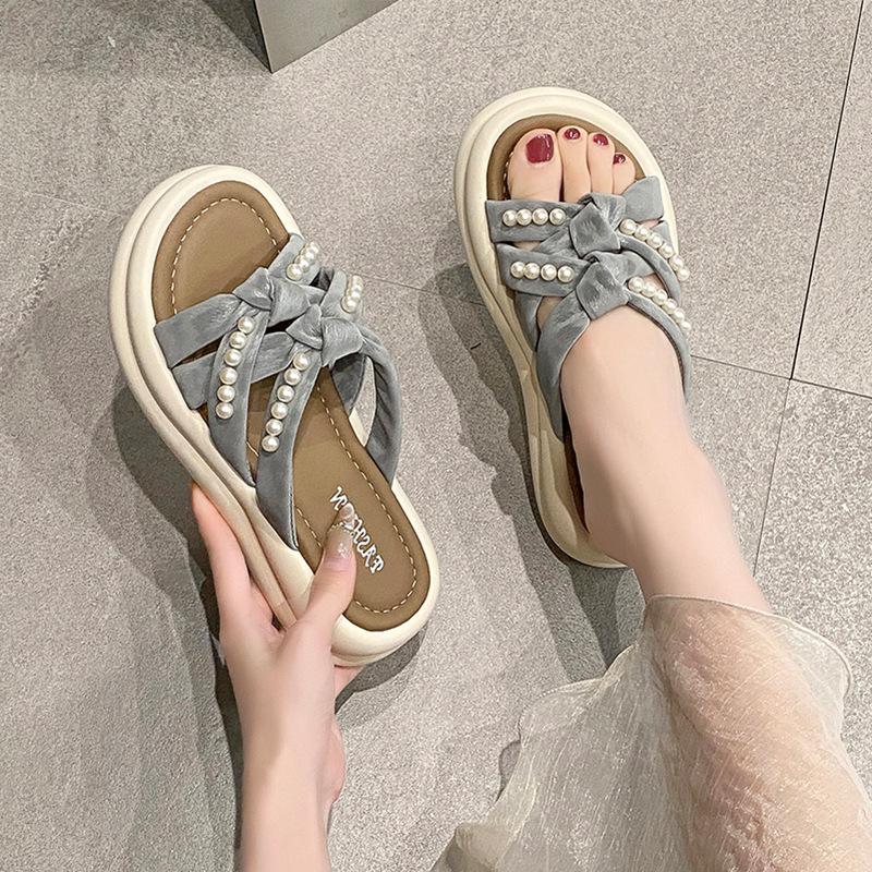 2025 pearl with thick bottom new beach slippers skirt versatile cool slippers women's summer fashion
