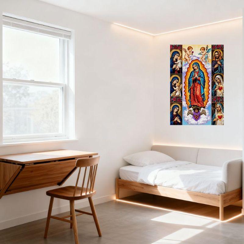 Virgin Mary Religious Icon Collage Metal Tin Sign Virgin of Guadalupe with Angels Holy Figures Wall Decor for Home Office Church