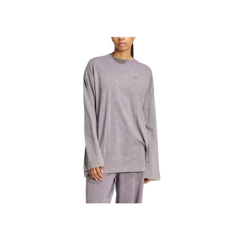 Adidas Originals Premium Essentials Washed Top Soft Comfortable Loose Long Sleeve T-Shirt Women Tops Shadow-Grey IY7400