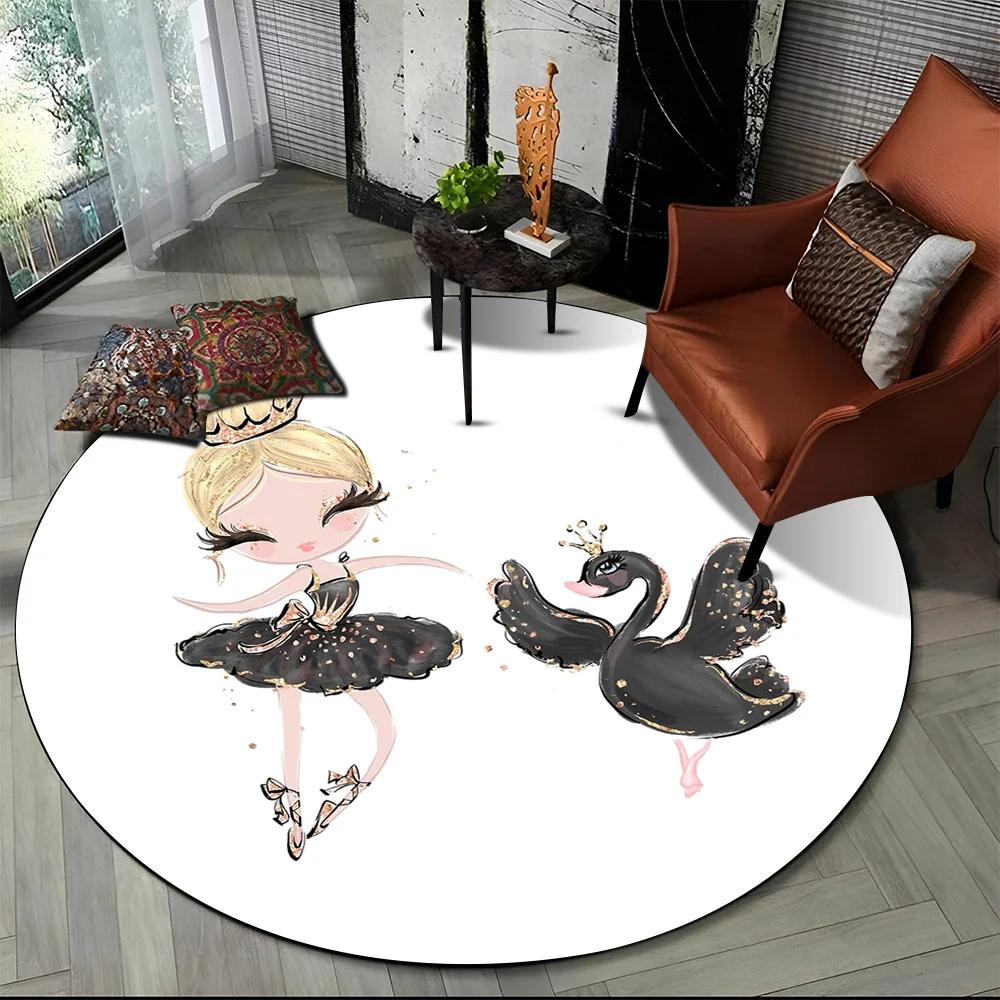 Cartoon Ballet Girl Fairy Ballerina Flower Round Carpet Rug for Living Room Bedroom Child Decor,Pet Area Rug Non-slip Floor Mat