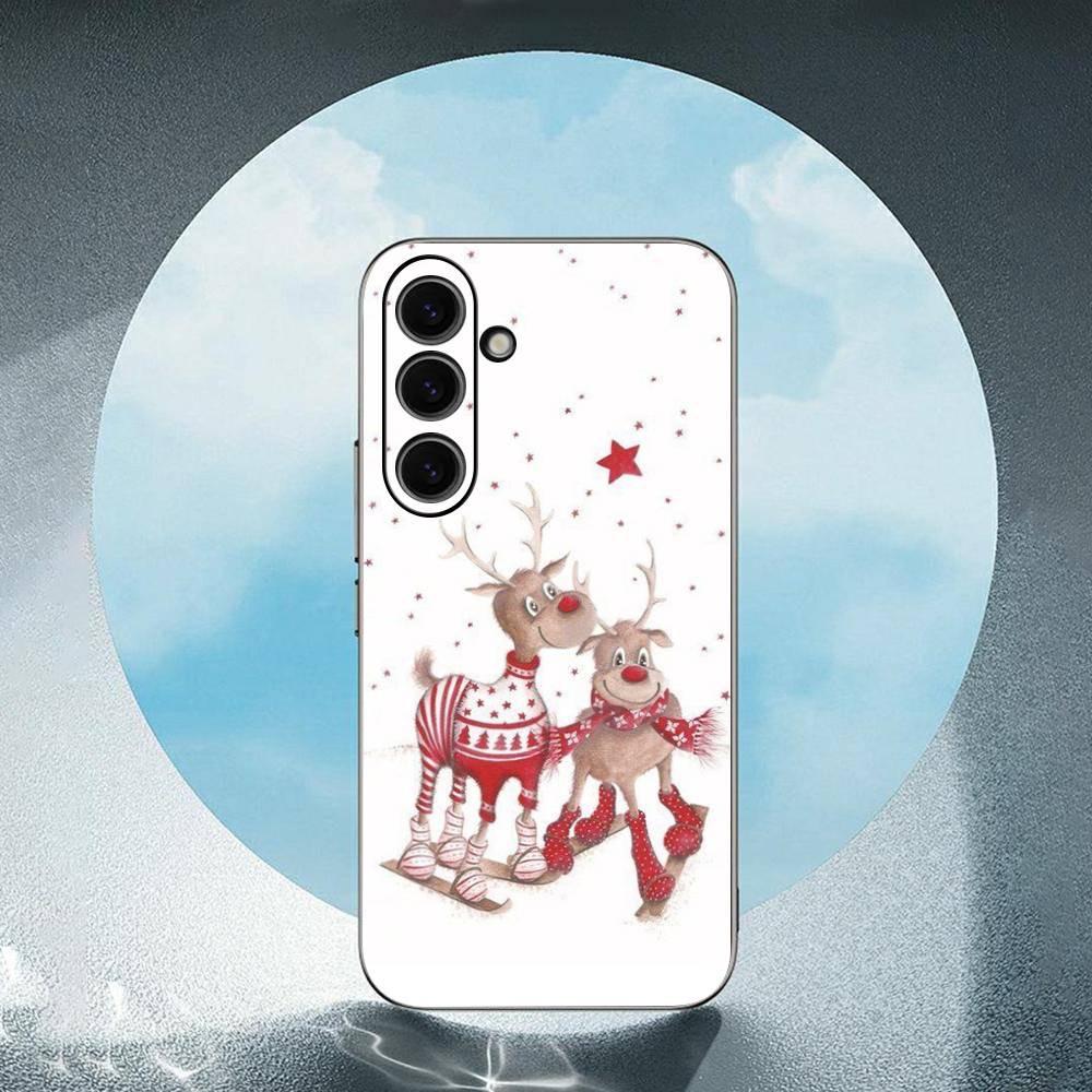 Christmas Deer For Samsung Galaxy S23 S24 S25 Ultra S22 Plus S21 Black Soft Case Waterproof Soft Case