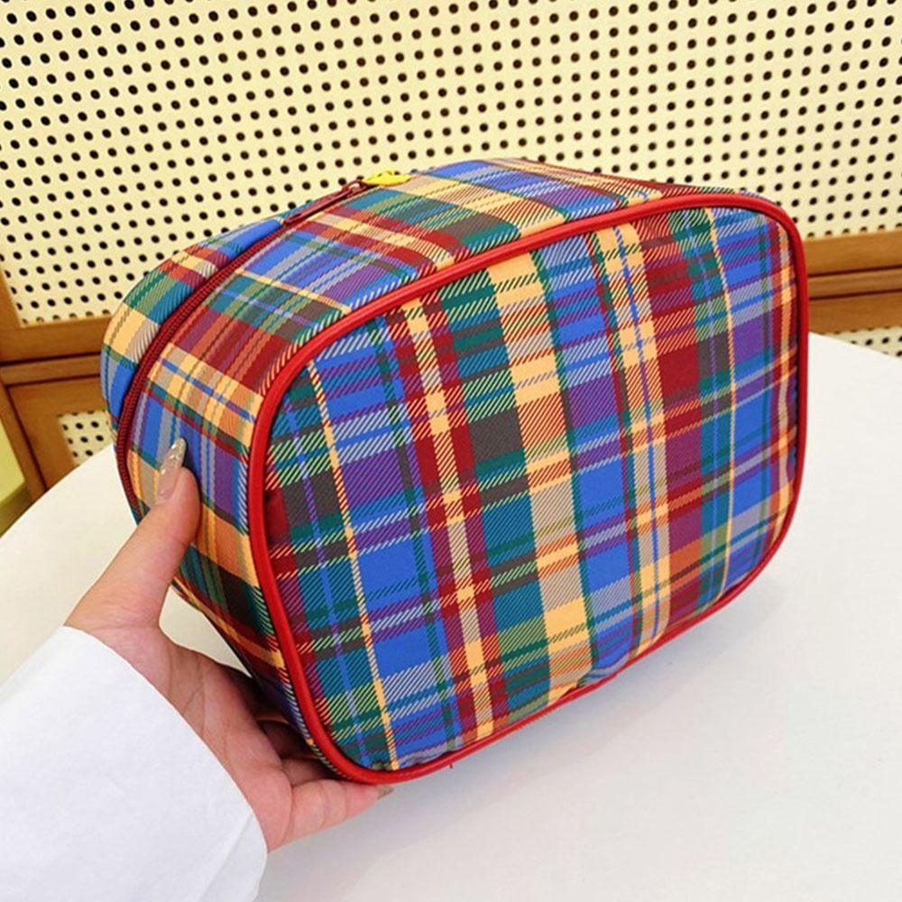 Large Capacity Women Cosmetic Bag Handbag Travel Toiletry Bag Fashion Checkered Makeup Bag Travel