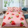 Strawberry Duvet Cover Set Girl King Size Comforter Cover Set Red Strawberry Bedding Set Food Fruit Quilt Cover for Kids Gift
