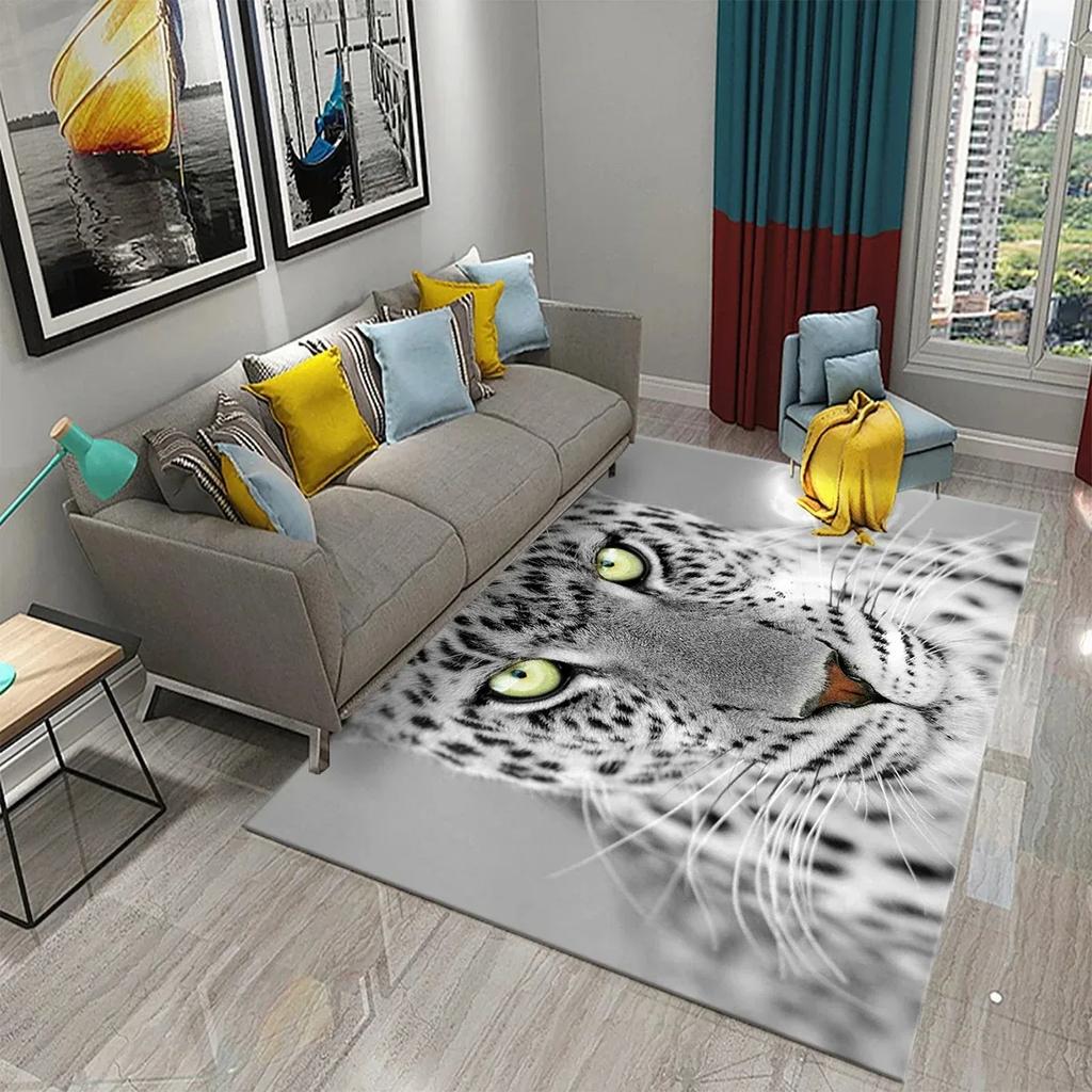 3D Leopard Carpet Wild Animal Pattern Living Room Bedroom Bathroom Kitchen And Kids Play Area Non-Slip