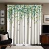 2-piece set of high-definition digital printed curtainWatercolor Green White Floral Leaves Butterflies Curtain ForCrossBorderHom