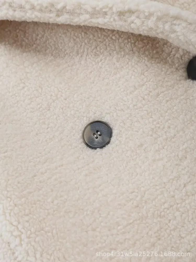 Palton Fleece Dublu Piept Femei Europene și Americane, Jachetă de Vânt, Iarnă 2023, Lungime Medie, Gros