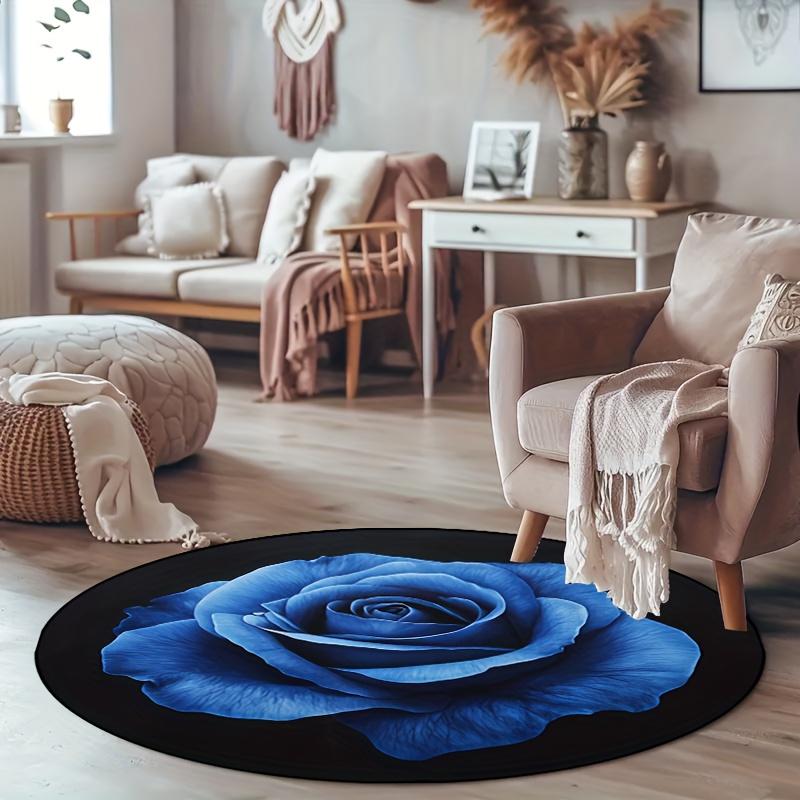 Luksuriøst Blårose-mønster Rund Form Gulvmatter Kjøkken Gangløper Teppe Soverom Stue Mykt Teppe Sklisikkert Områdeteppe