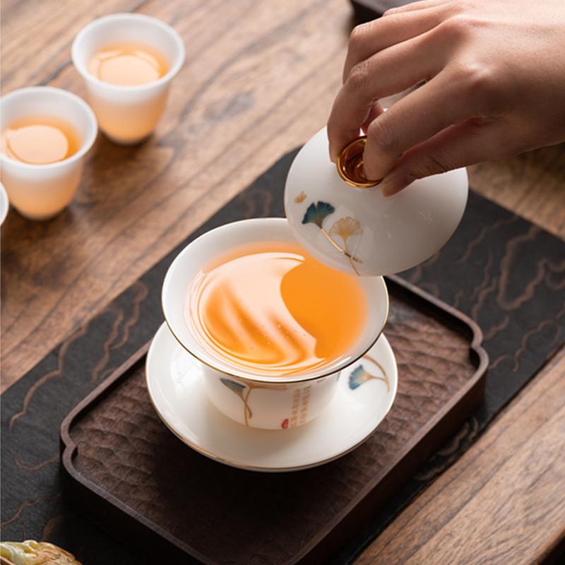 Chinese Handmade Ceramic Gaiwan Teacup Hand-painted White Porcelain Tea Tureen Travel Tea Bowl Household Teaware Accessories