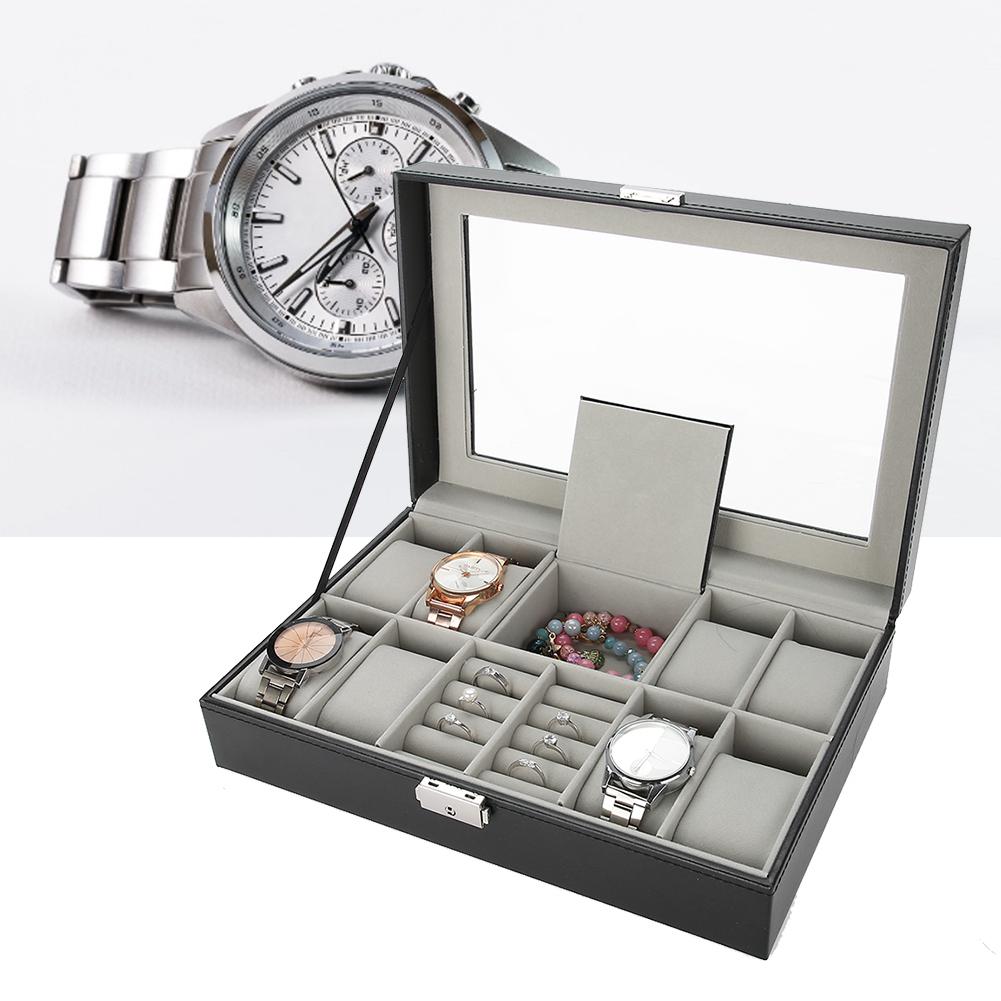 8 Slots PU Leather Watch Storage Case Jewelry Display Box Holder Organizer