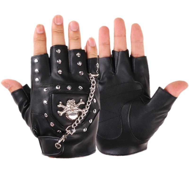 Men's Street Dance Half Finger Leather Gloves Nightclub Pole Dance Rivet Punk Glove Performance Dance Performance