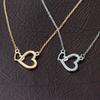 Funny Dazzling Double Crystal Heart Link Design Necklace Golden Silvery Valentine's Day Women Girls Jewelry Gift