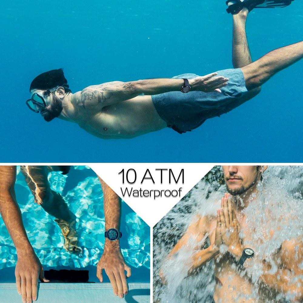 Multi-Function Sports Wristwatch 100M Water Resistant for Men Swimming Diving Surfing Alarm Calendar Stopwatch Dual Time 12/24 Hour Display