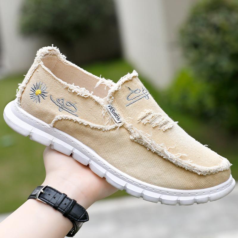 Men's Casual Canvas Shoes Summer Flat Slip On Loafers Lightweight Driving Shoes Breathable Boat Shoes