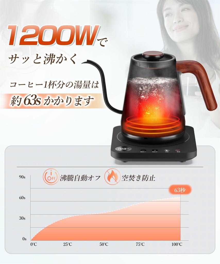 Electric Kettle Coffee 1200W Drip Temperature Adjustment Electric Pot Increment Temperature Minute Warm Power Cooking Certified Wood Grain Respect for