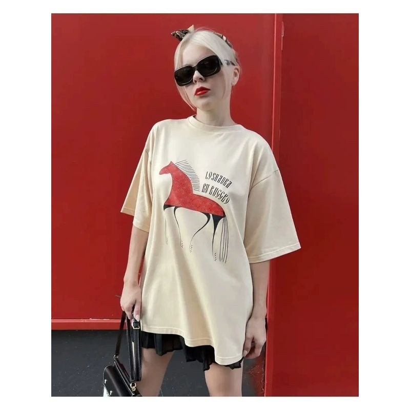 Fashion Wind New Arrival Loose Print Casual Cotton T-shirt Top Loose Printed Cotton T-shirt