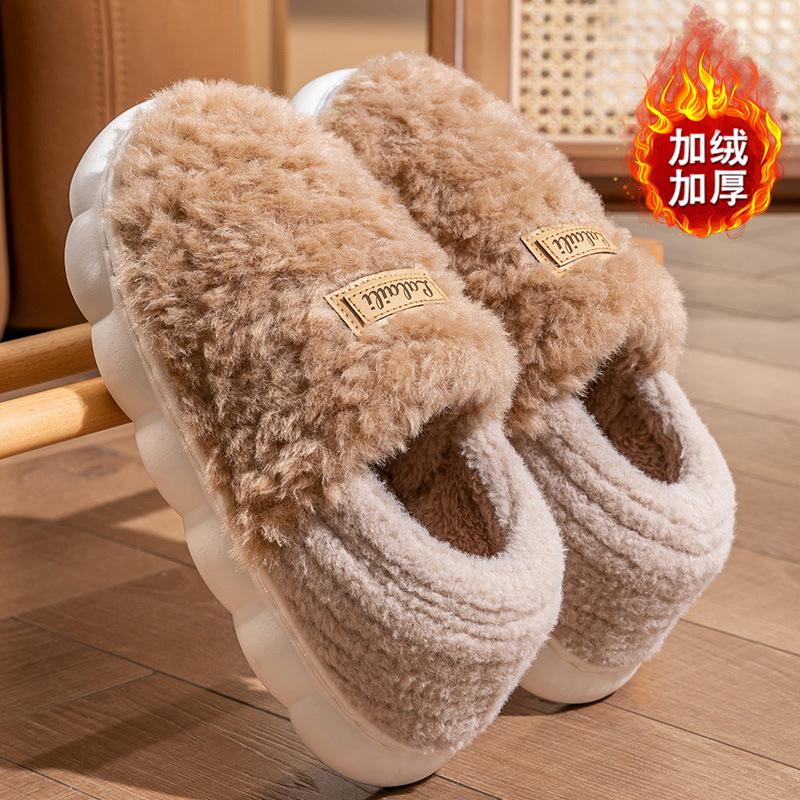thick-soled plush cotton slippers bag heel 2025 new indoor thick-soled skin-friendly velvet cotton shoes