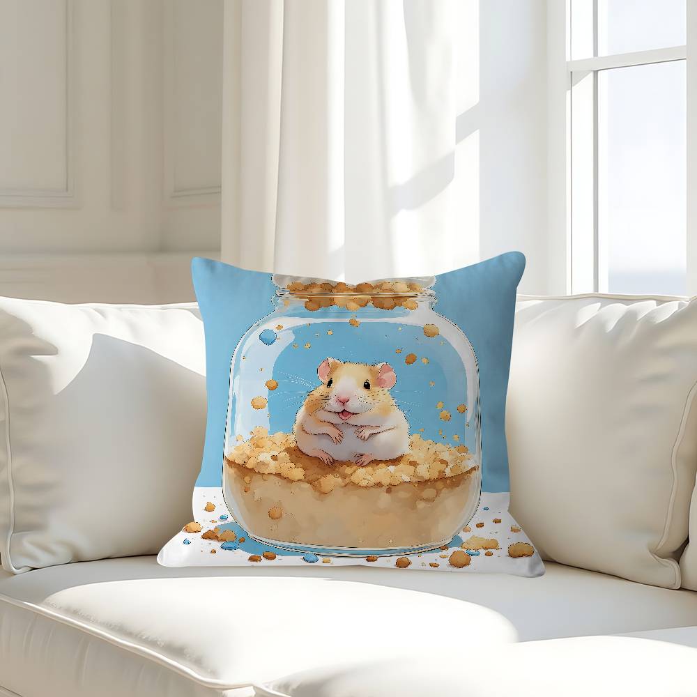 Cute Hamster Pillow Covers Cartoon Sofa Decorative Home Double-sided Printing Short Plush Cute Cushion Cover