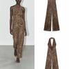 Zbzr Spring New Women clothes Western Style Animal Pattern Print Silk Mesh Neck Collar Jumpsuit 5039149 042