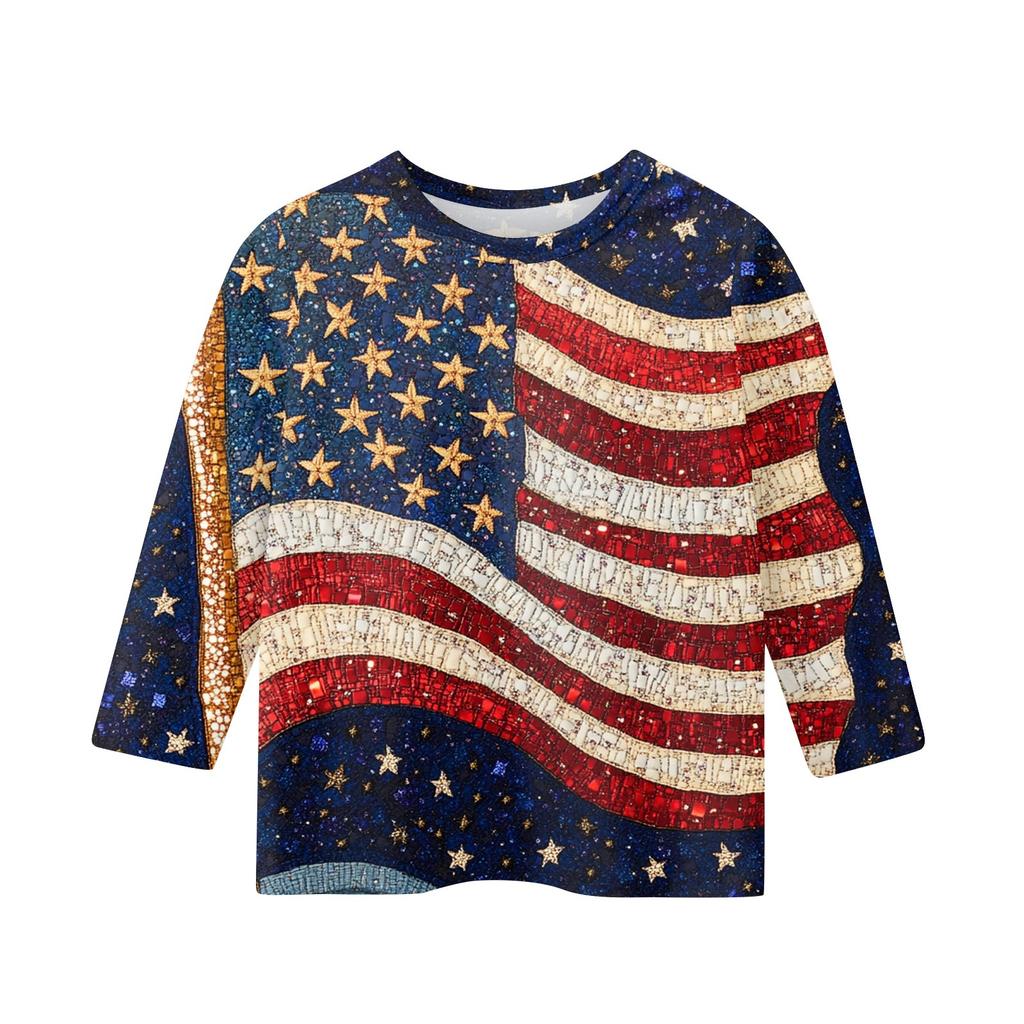 Children's Fashion Printed Round Neck Three-quarter Sleeve Top Casual T-shirt