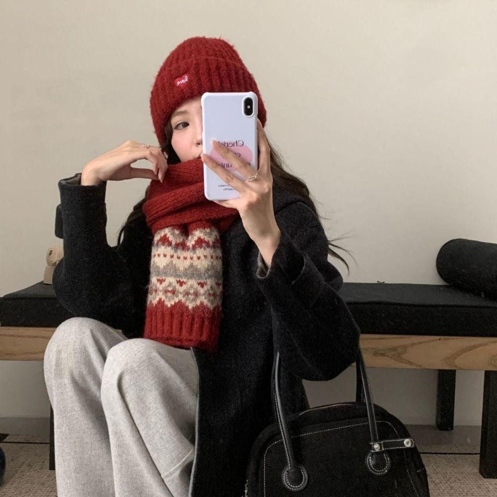 Plush Jacquard Knitted Scarf Thicken Fair Isle Style Shawl Retro Winter Cashmere Scarves Women/Men