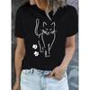 Cute Cat & Paw Print T-shirt Women's Harajuku Short Sleeve Casual Women's T-shirt Clothing Street Tops Tees Aesthetic Clothes