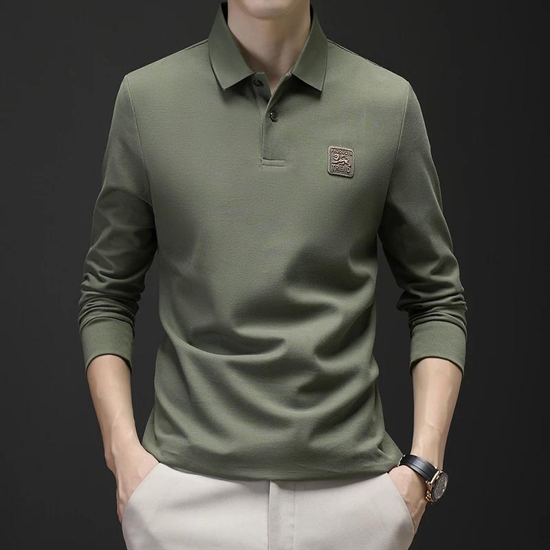 New Men'S Casual And Fashionable Embroidered Long Sleeved Polo Shirt Comfortable Breathable And Versatile Summer Top