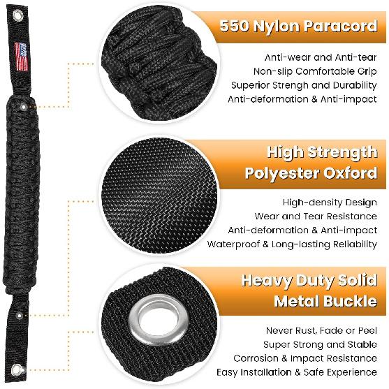 E-Cowlboy Roll Bar Grab Handles Paracord Grip Handle For Ford Bronco    2024 2-Door 4-Door Interior Accessories Premium Paracord US Flag (Black 4