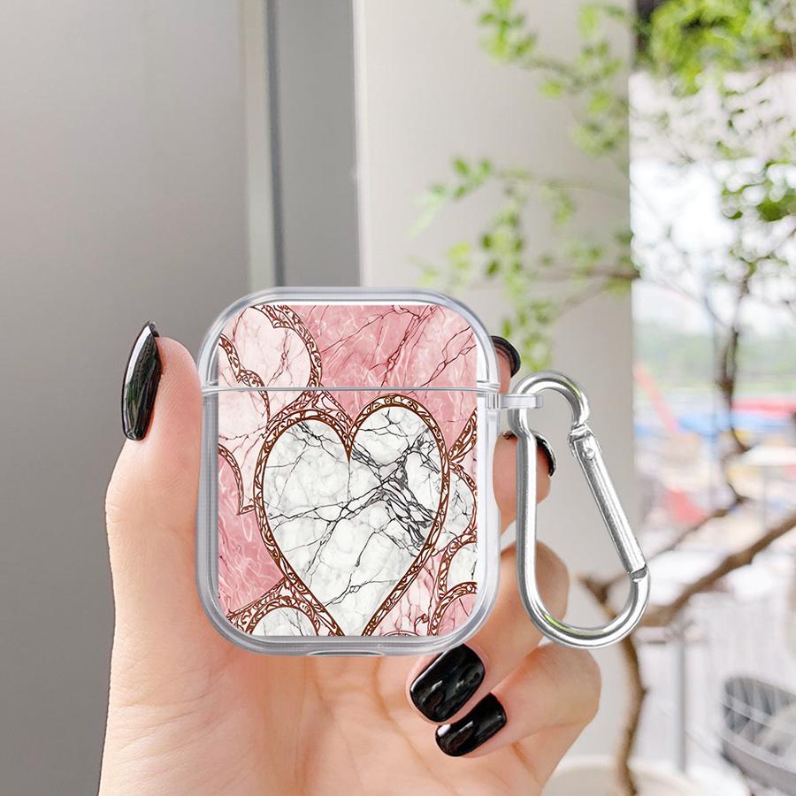 Clear Earphone Cases Cover Case For Airpods 4 1 Pro2 Pro Pro3 2 3 Pink Heart Spliced Marble