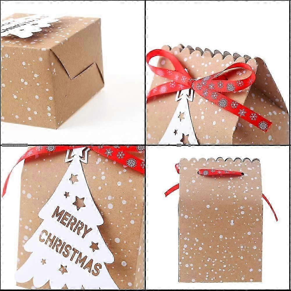 24 Pieces Christmas Paper Candy Gift Boxes Kraft Paper Gift Candy Bags for Christmas Favors