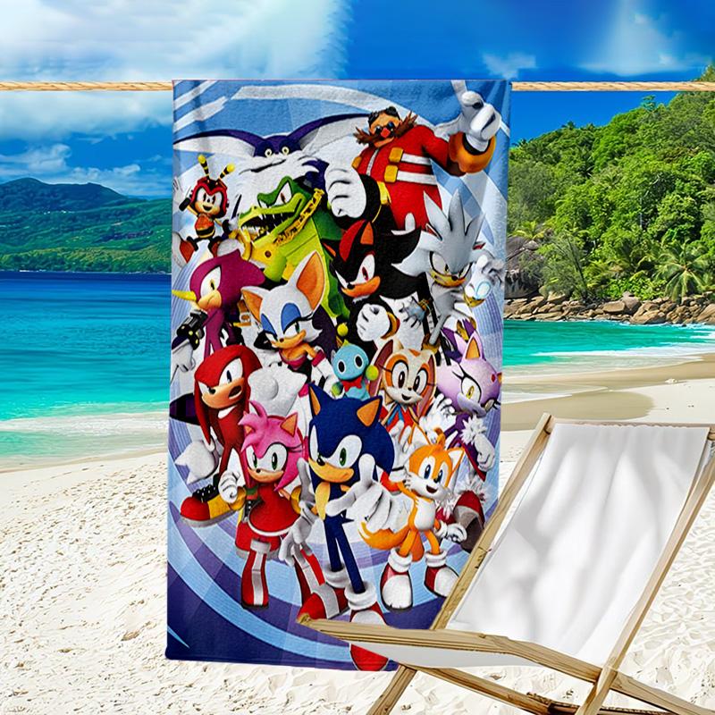 1pc Sonic5 Beach Towel, Beach and Seaside Swimming Pool Equipment, Fashion Pattern, Rectangular, Travel Essentials