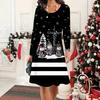 2025 Autumn & Winter Women's New Casual Crew Neck Dress 3D Christmas Pattern Ideal Halloween Christmas Gift