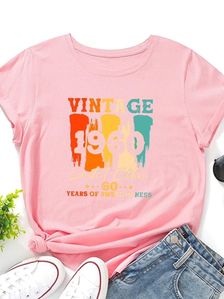 Vintage 1960 Letter Print Women T Shirt Short Sleeve O Neck Loose Women Tshirt Ladies Tee Shirt Tops Clothes Camisetas Mujer