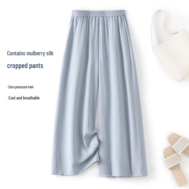 IHIMI Women s Summer High-Waist Cropped Wide-Leg Pants M