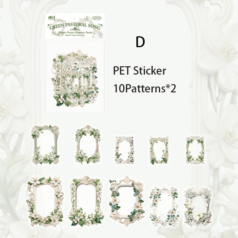 20pcs/pack Flowers Frame Stickers for Scrapbooking PET Materials Art Collage Junk Journal Decor Sticker Stationery