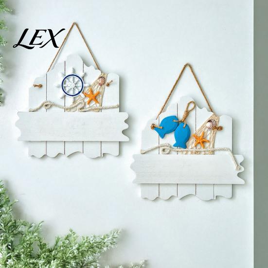 Handmade Coastal Art Mediterranean Style Wooden Welcome Sign, Starfish And Shells Hanging Nautical Sign Plaque, Decorative Wall for Home Porch