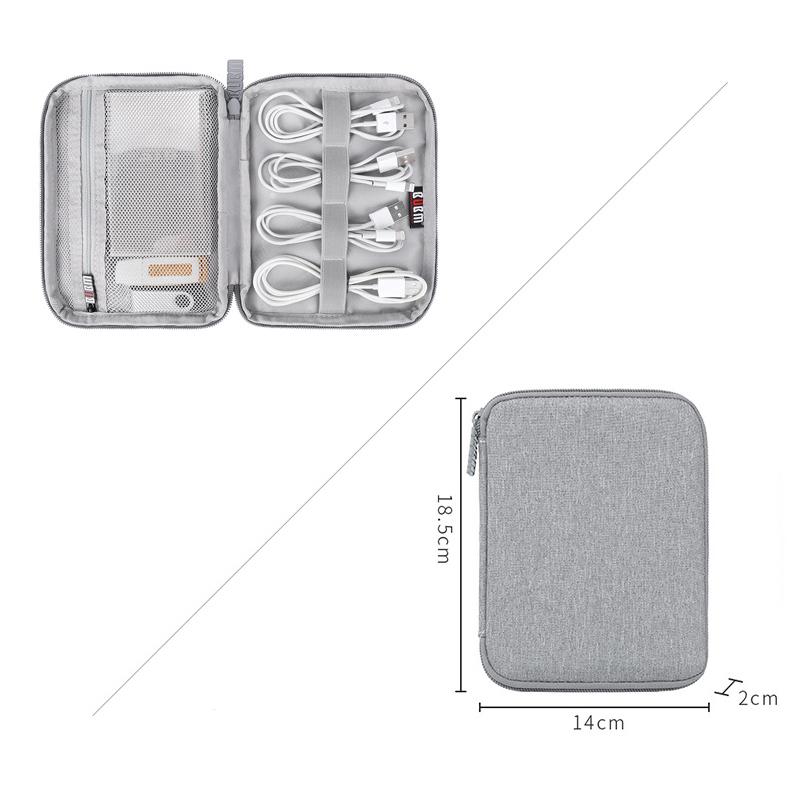 

Серая цифровая сумка для хранения USB-кабель для передачи данных Органайзер для наушников Проволочная сумка Ручка Power Bank Дорожный комплект Чехол Чехол Аксессуары для электроники