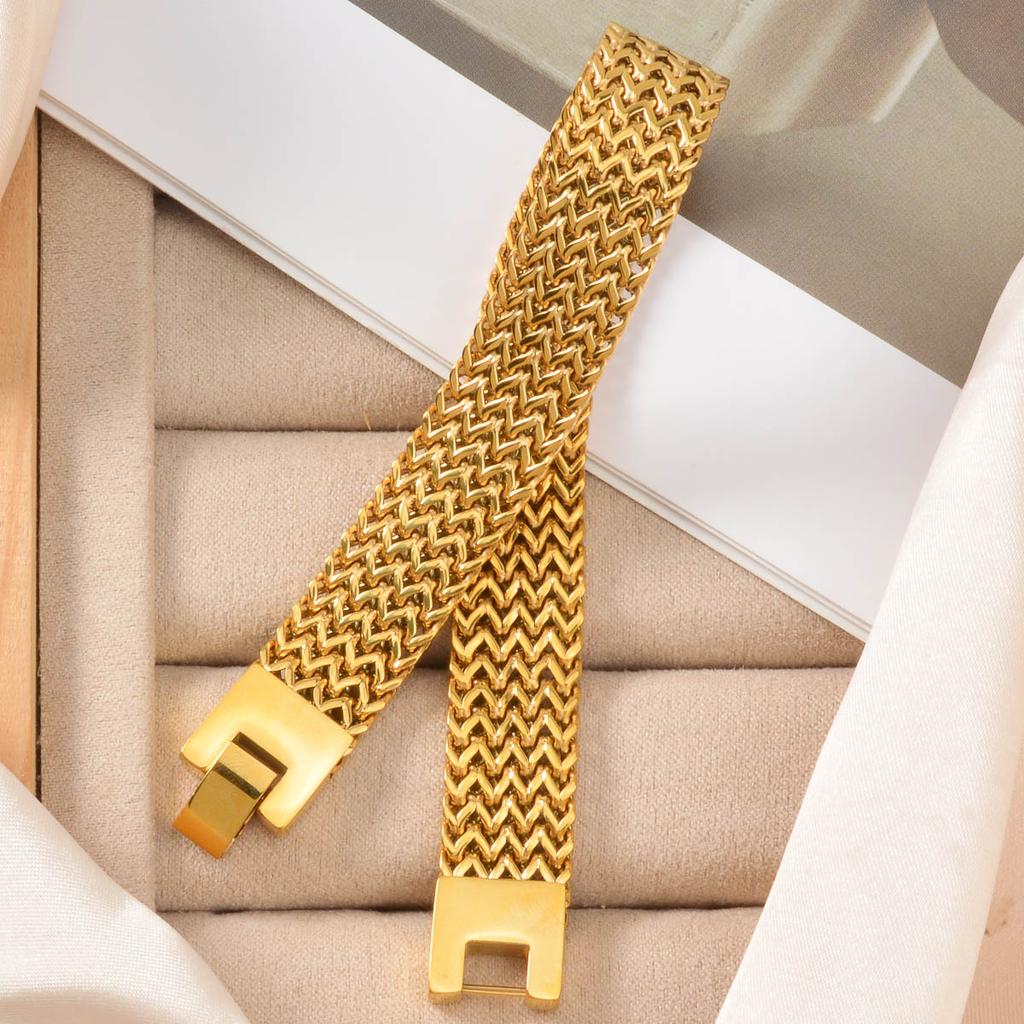 Men Stainless Steel Wide Mesh Chain Bracelet Gold Plated Woven Pattern Bangle Luxury Italian Style Jewelry Gift Valentine's Day