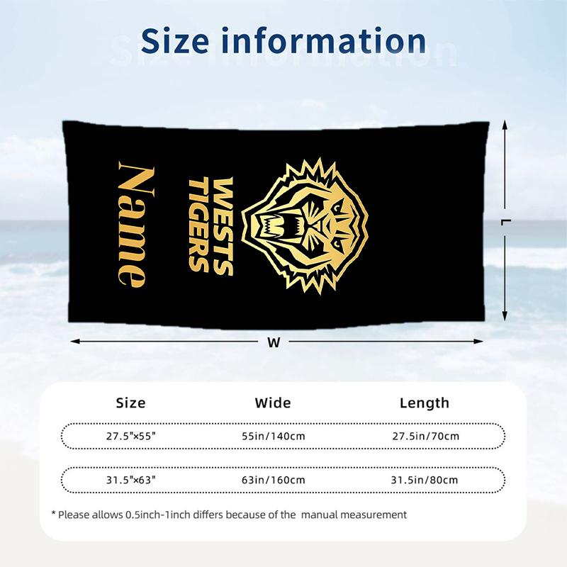 Wests Tigers Individuell bedrucktes Strandtuch Personalisierbares Weiches Handtuch für Schwimmen Strand Reisen