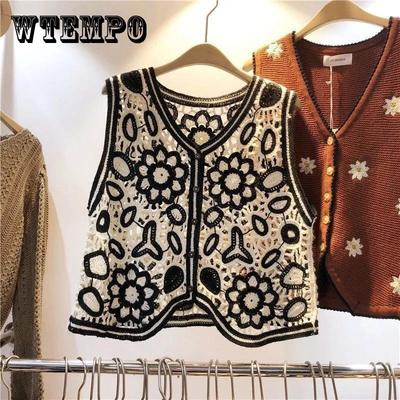 Embroidery Hollow Design Retro Style V-neck Sleeveless Waistcoat  Women's Spring and Summer
